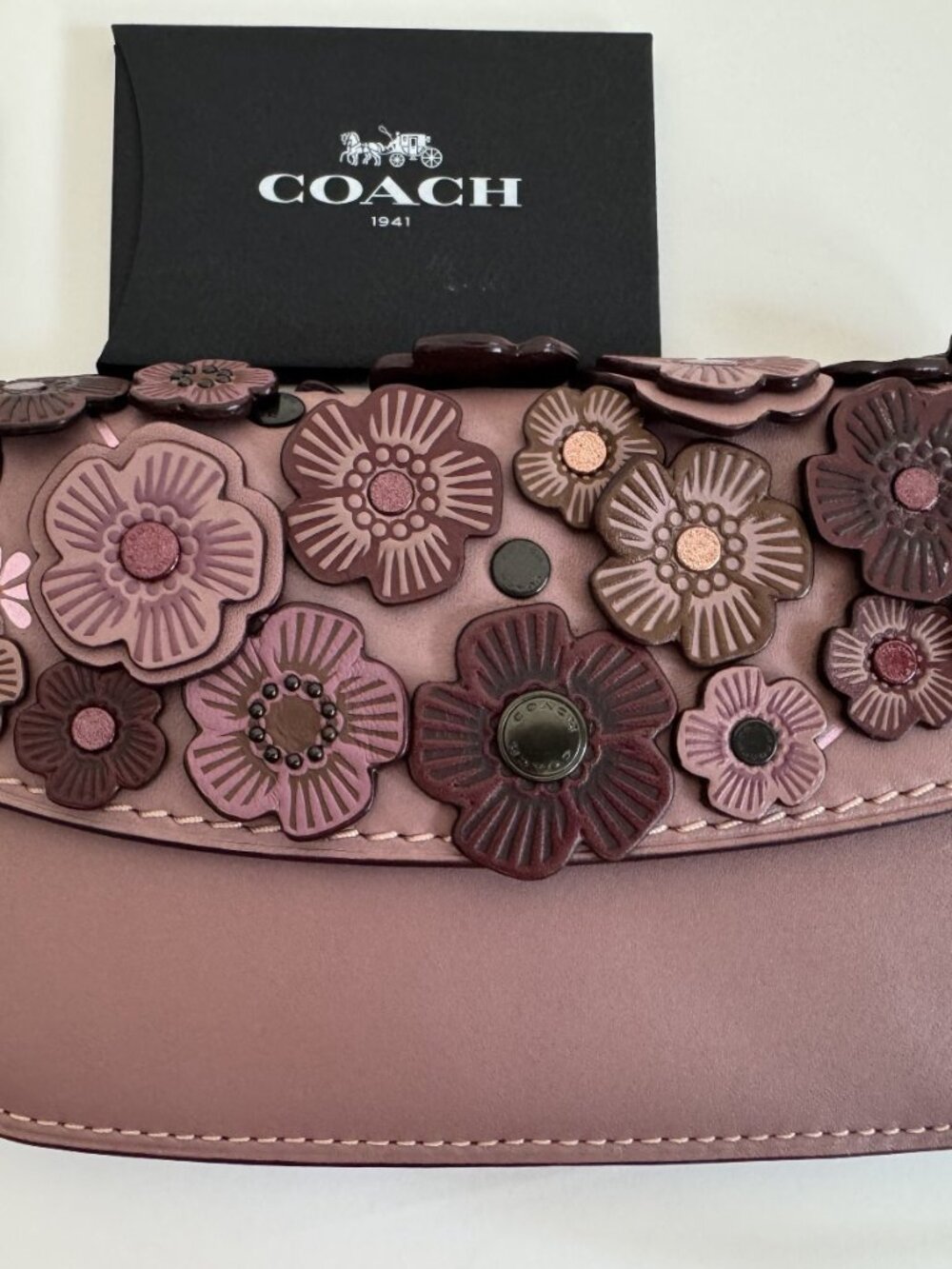 Coach 1941 Tea Rose Pink Floral Applique Clutch Wallet Small Purse #23536 3D Art